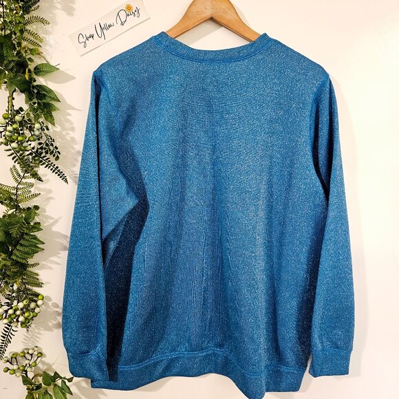 Vintage Venezia Vitale Metallic‎ Sparkling Blue Sweater L  ~SW102.13 - Picture 2 of 5